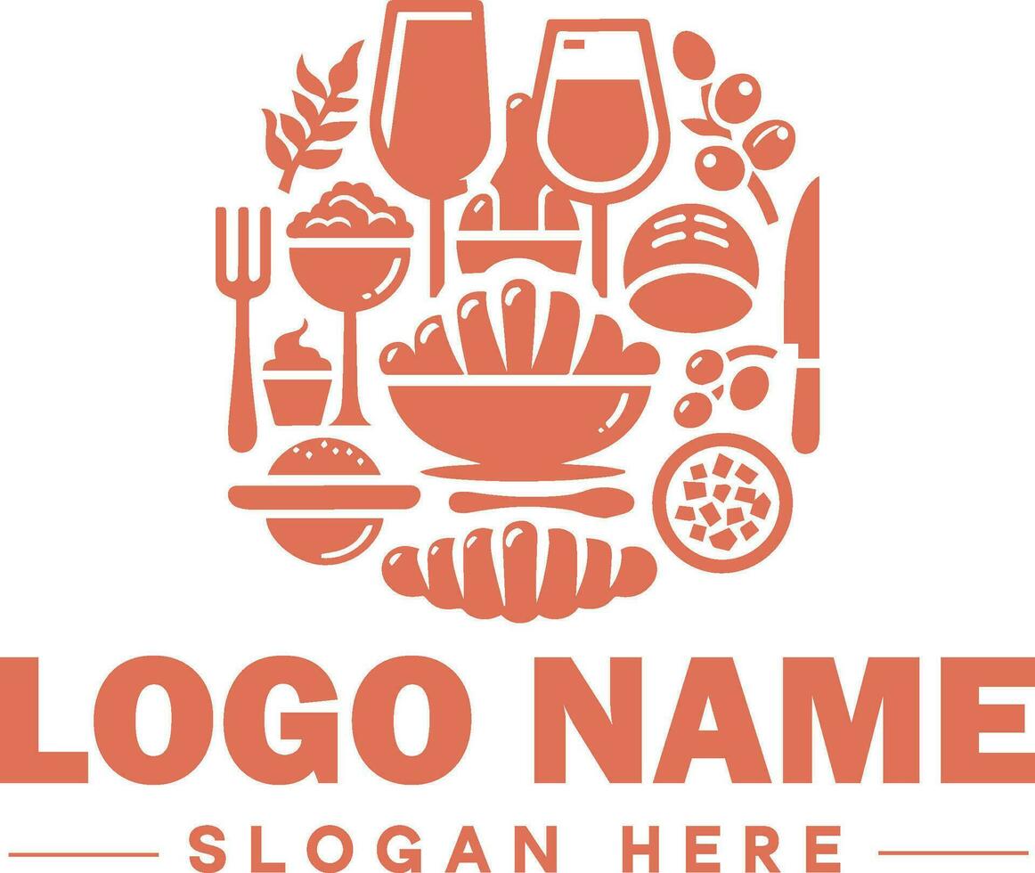 restaurante logo, bar, café comercio, barbacoa, panadería, cafetería, comida logo y icono símbolo limpiar plano moderno minimalista negocio logo diseño editable vector