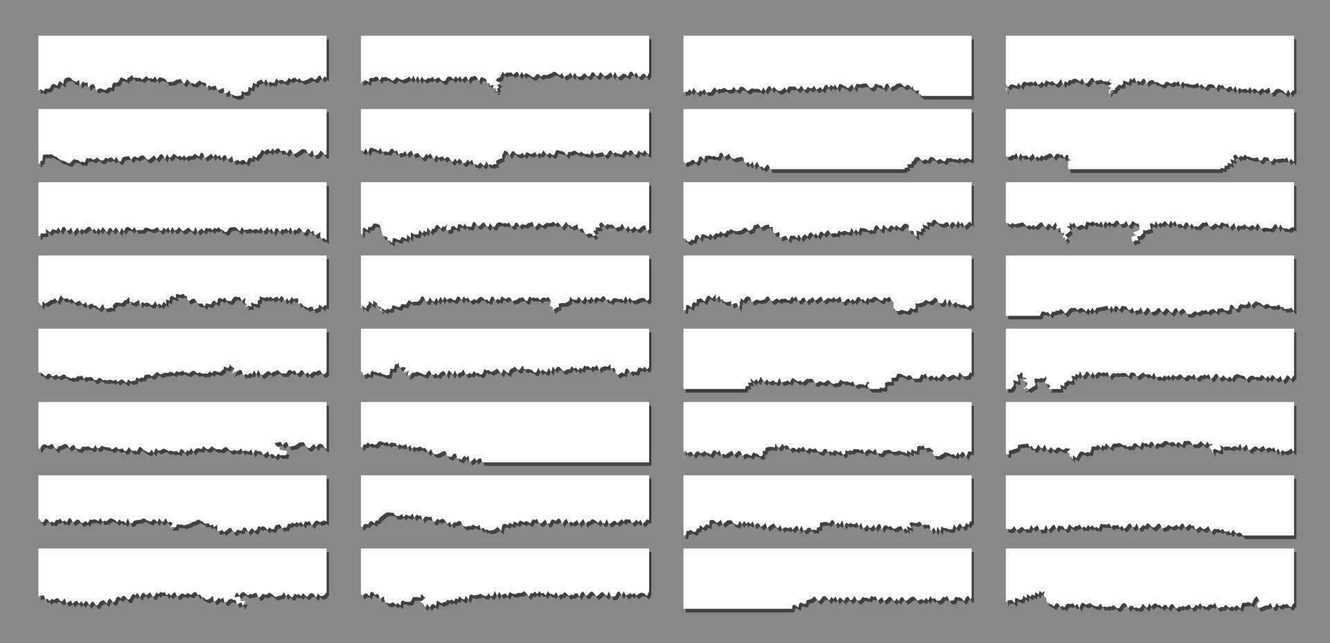 Pieces of torn white note paper different shapes isolated on gray background realistic vector illustration, Notepad torn paper for message note, page or banner and cardboard blank ripped piece strips