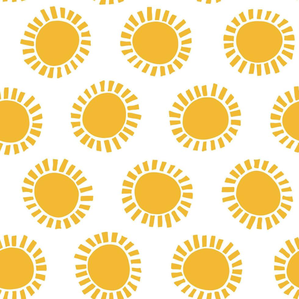 Abstract yellow suns seamless pattern on white background. Geometric circle repeat pattern in minimalist style. Farbric, paper, clothing summer design. vector