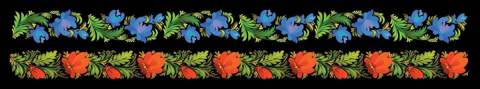 sin costura fronteras en vector. ucranio Arte petrikivka. vistoso resumen flores vector