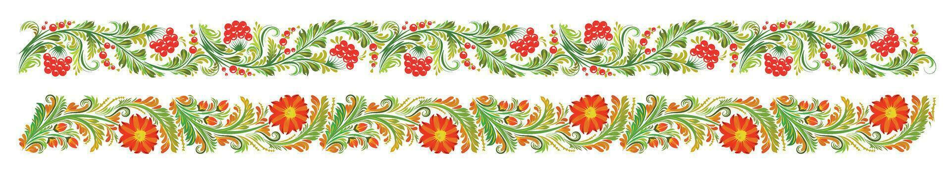 Seamless borders in vector. Ukrainian art Petrikivka. Colorful abstract flowers vector