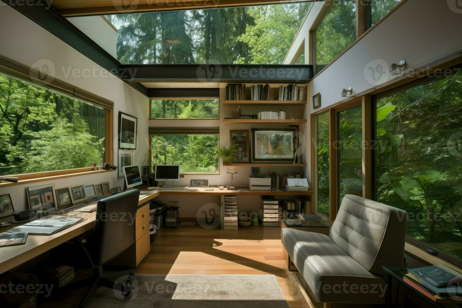 AI generated Spacious Home office second floor. Generate Ai photo