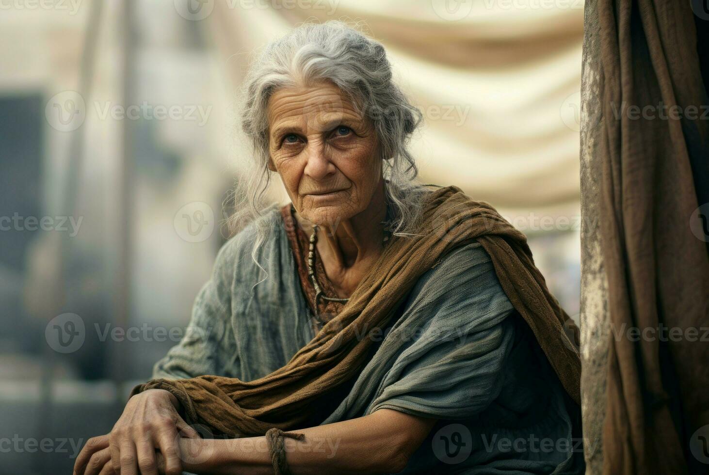 AI generated Mystical Greek old woman ancient city. Generate Ai photo