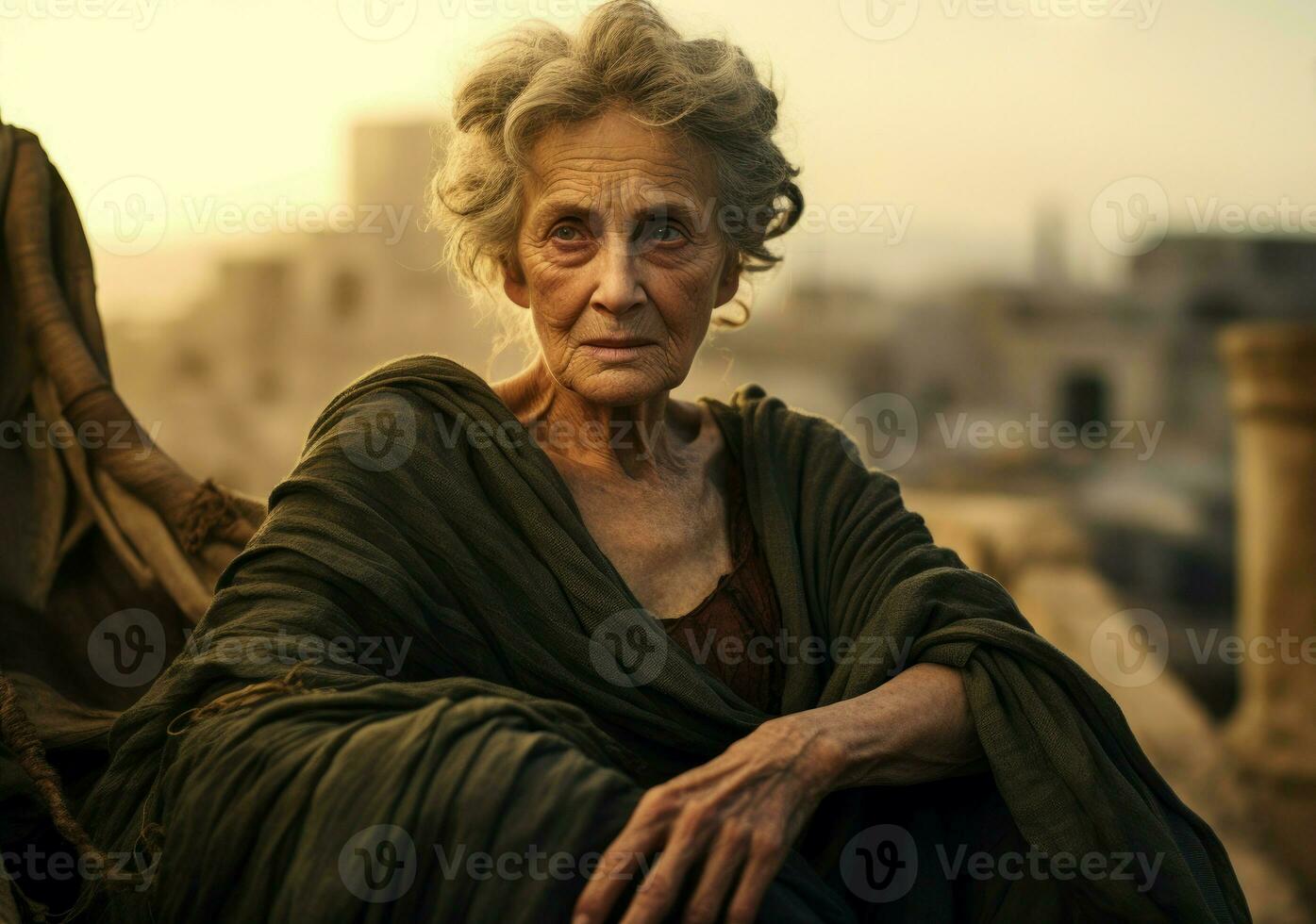 AI generated Greek old woman ancient city. Generate Ai photo