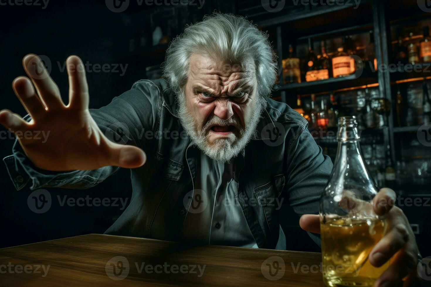 AI generated Bold Man refusing vodka drink glass. Generate ai photo