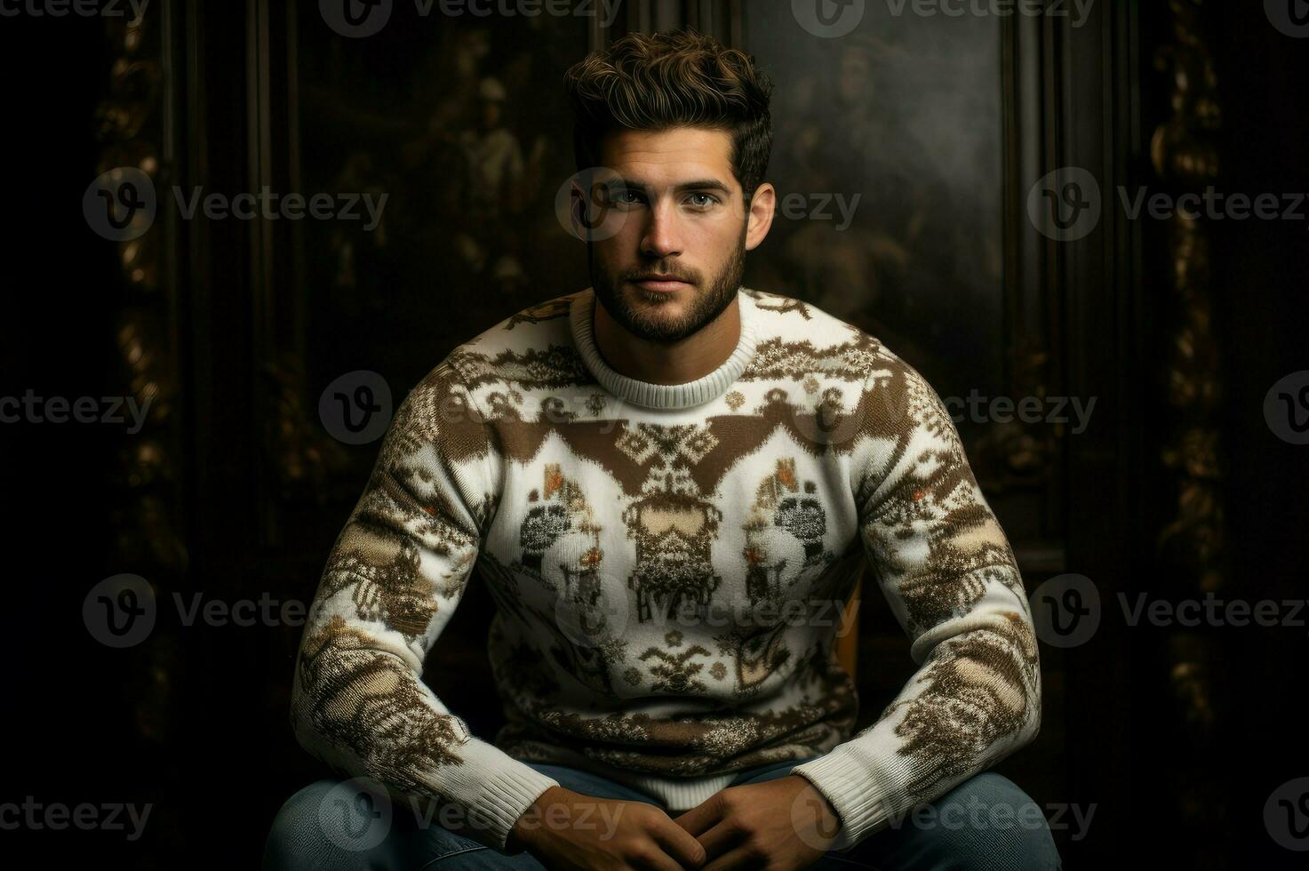 AI generated Man christmas sweater. Generate Ai photo