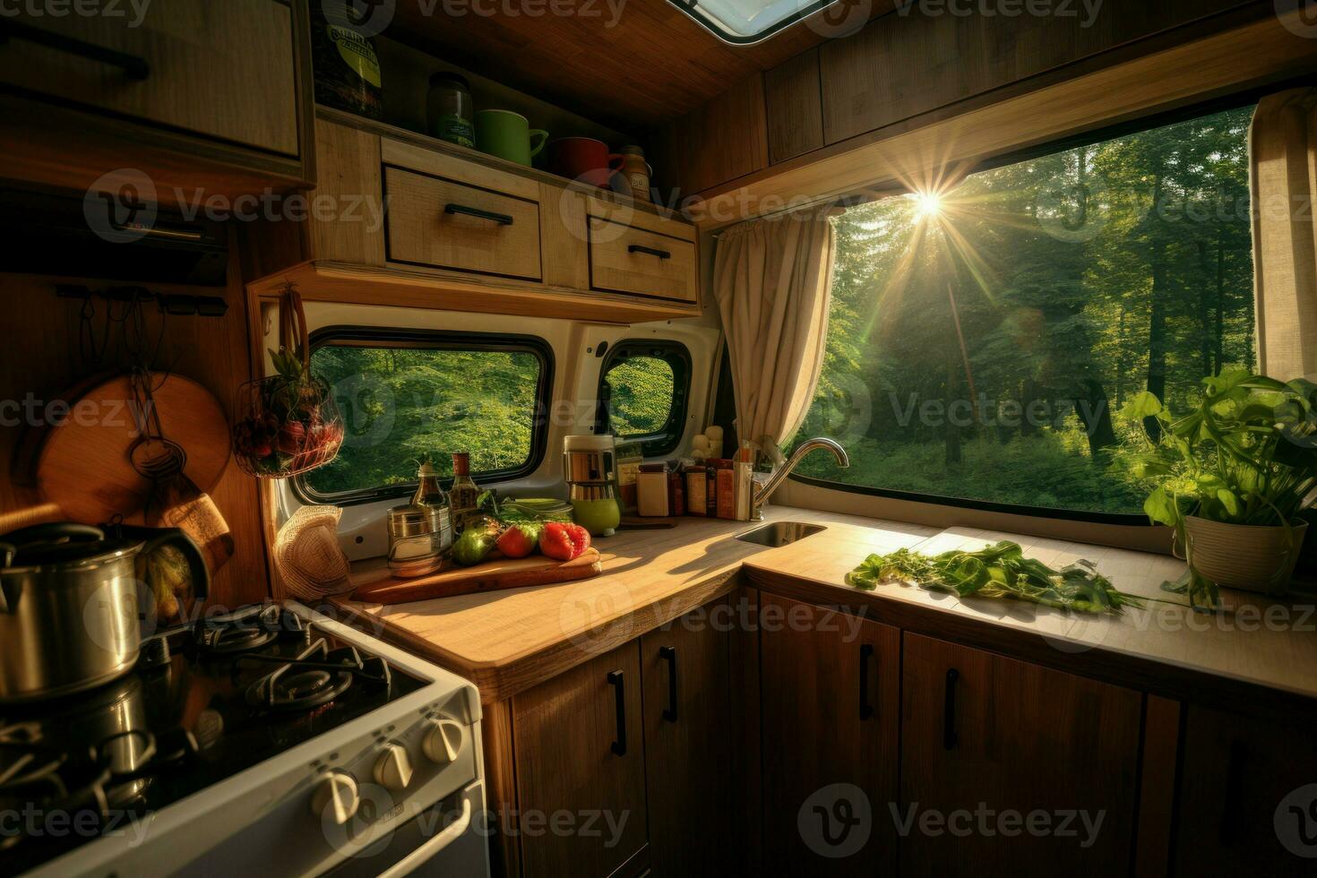 AI generated Compact Kitchen campervan. Generate Ai photo