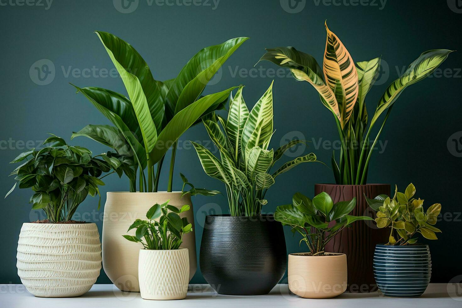 AI generated Ornate Houseplants ceramic pots. Generate Ai photo