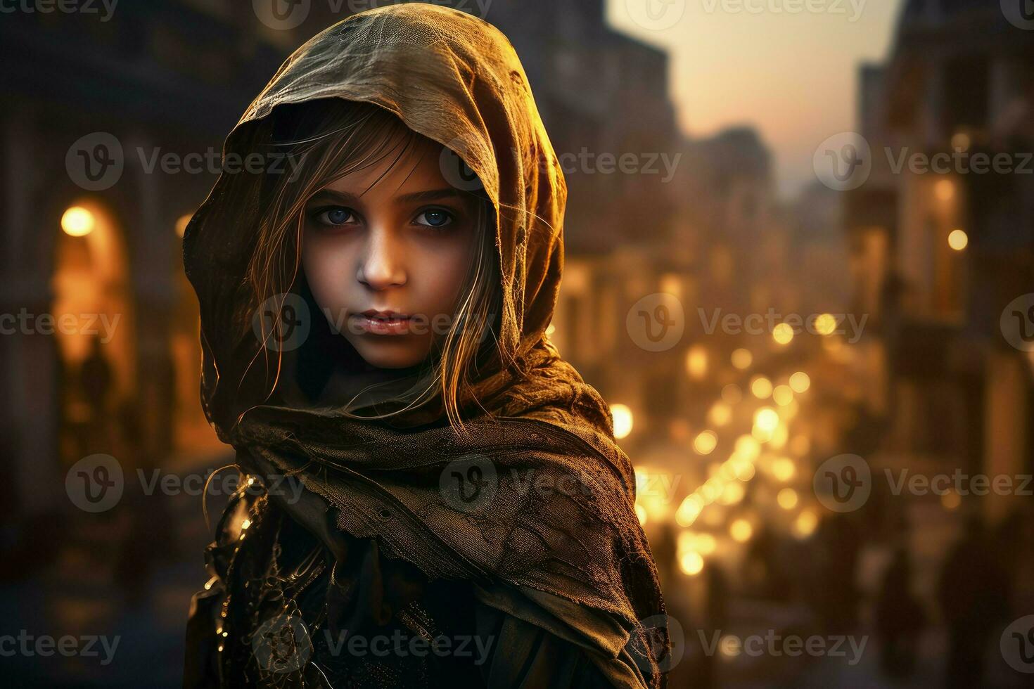 AI generated Resilient Hooded warrior girl. Generate Ai photo