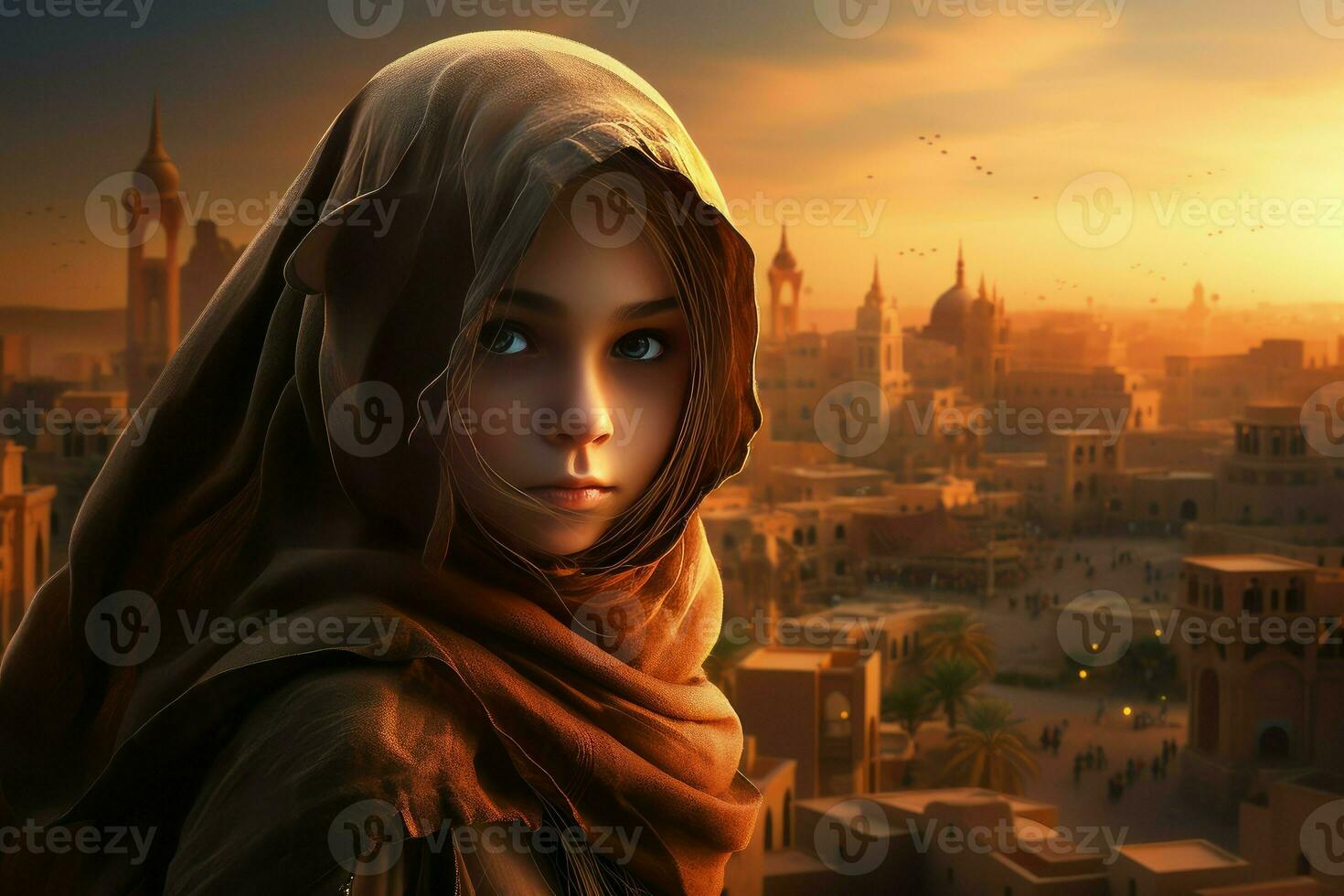 AI generated Mysterious Hooded warrior girl. Generate Ai photo