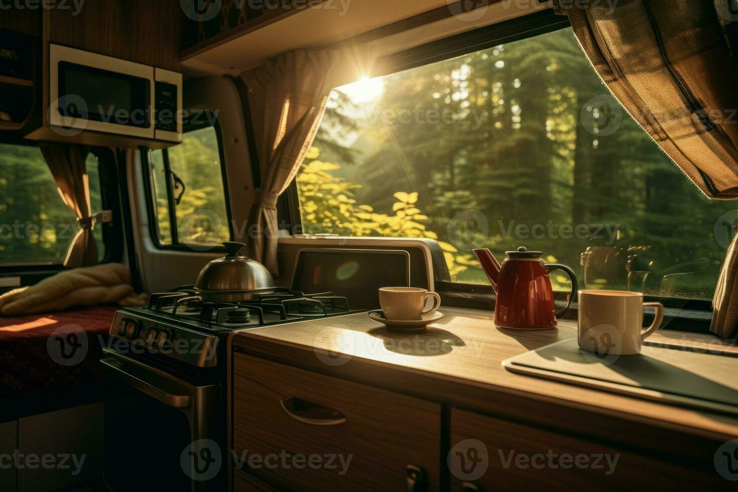 AI generated Kitchen campervan. Generate Ai photo