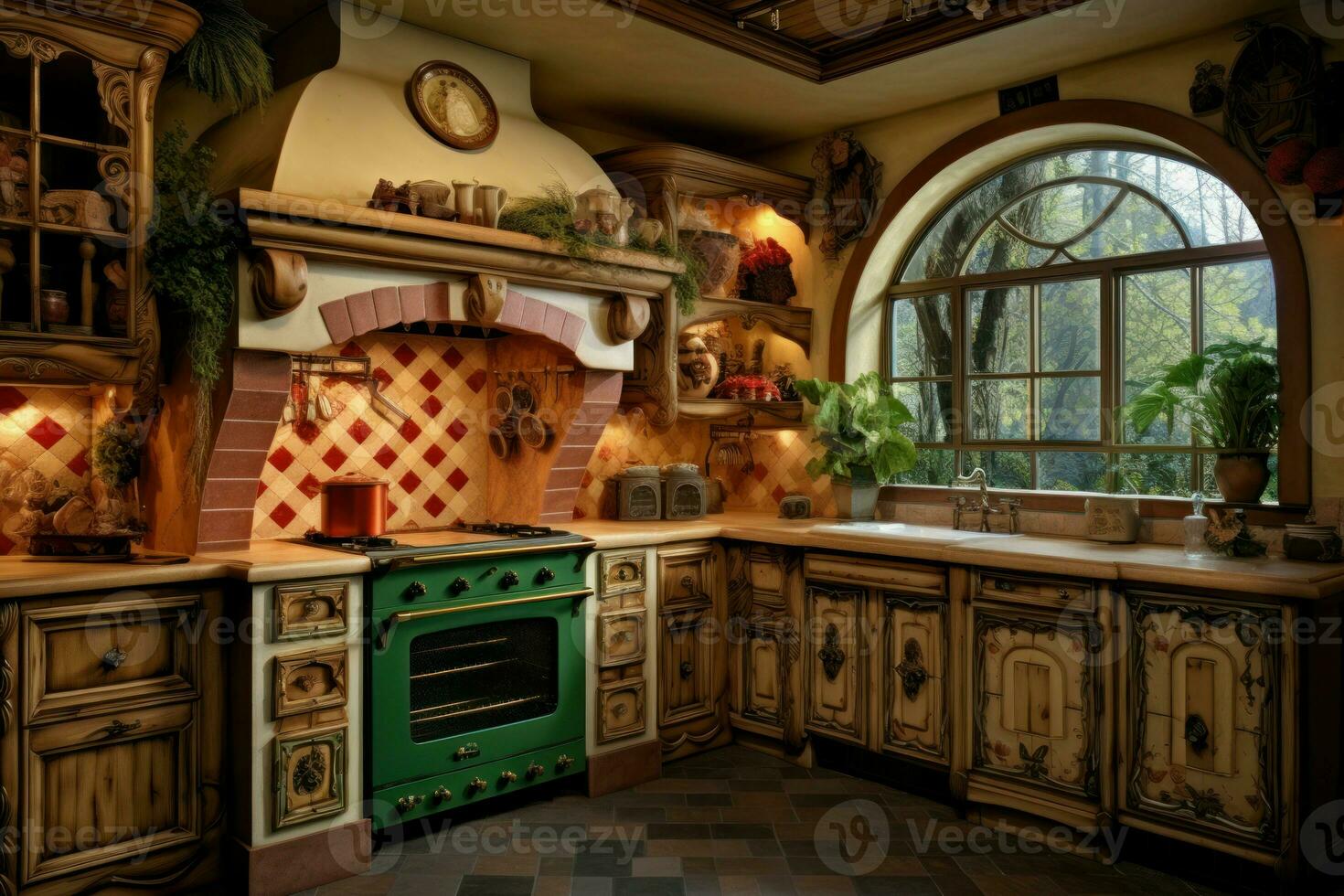 AI generated Italian kitchen oven. Generate Ai photo