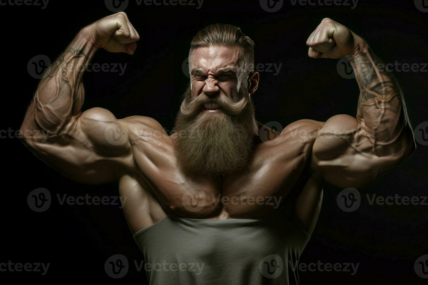 AI generated Intense Man muscle gym training. Generate Ai photo