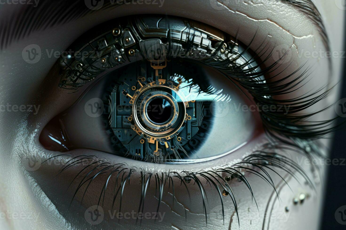 AI generated Comprehensive Human eye in robot. Generate Ai photo