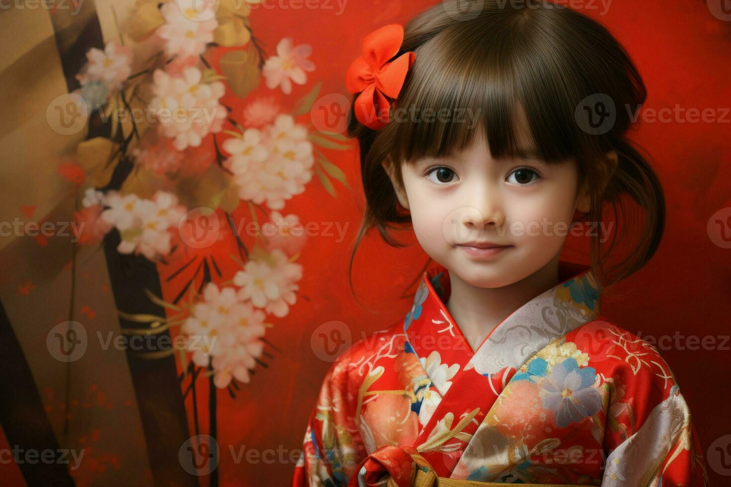 AI generated Adorable Little cute girl japanese kimono. Generate Ai photo