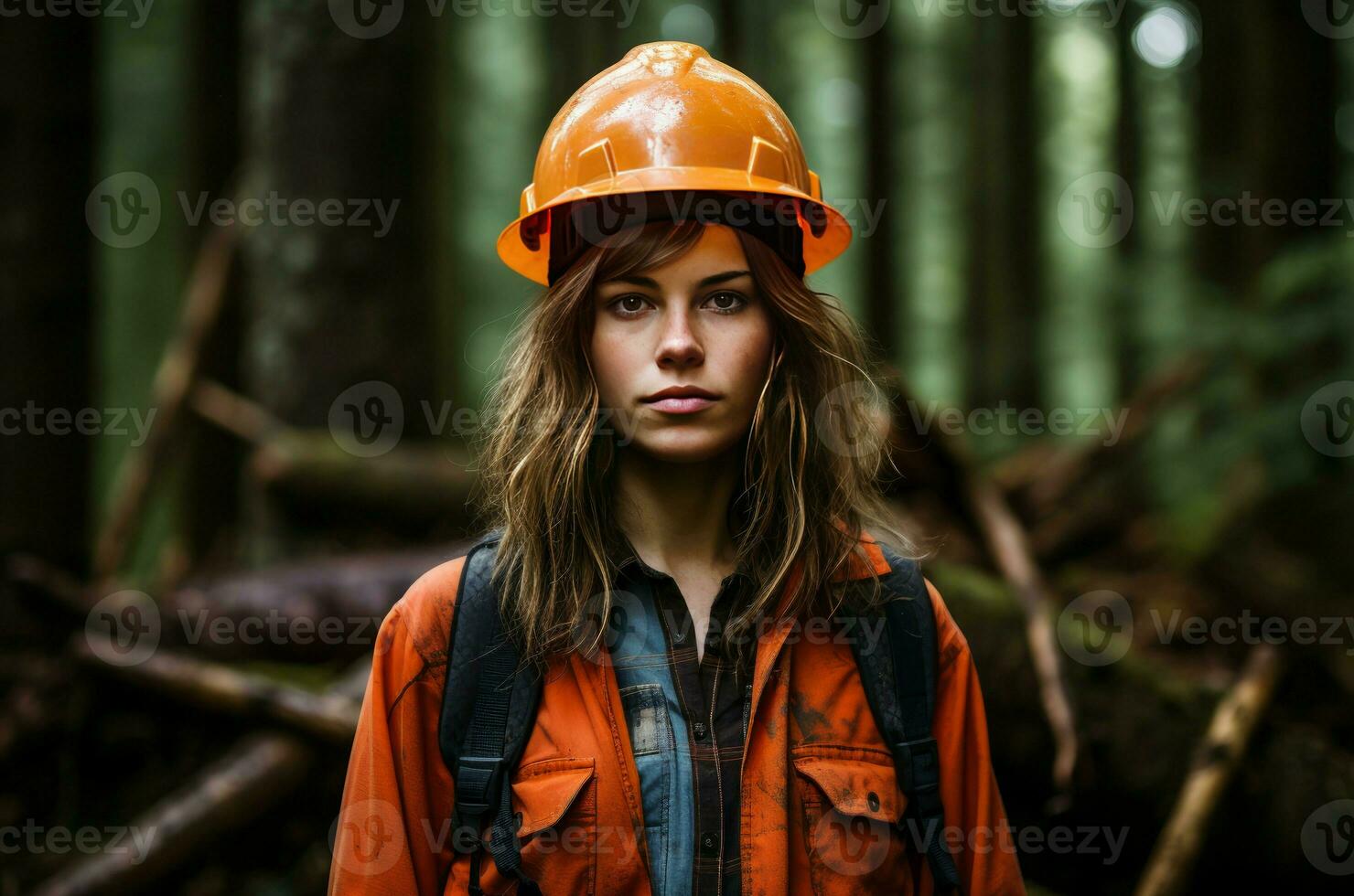 AI generated Hardworking Logger woman forest. Generate Ai photo