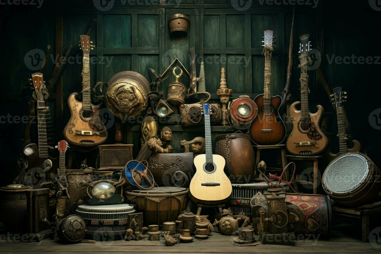 AI generated Local wooden music instruments. Generate ai photo