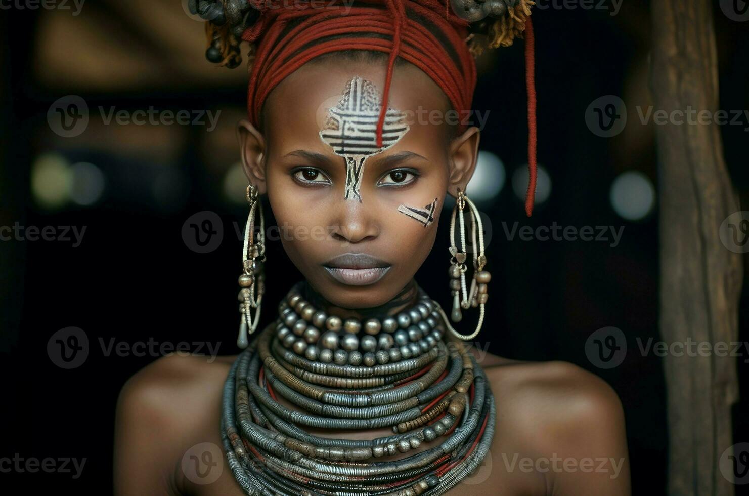 AI generated Long neck tribal woman. Generate ai photo