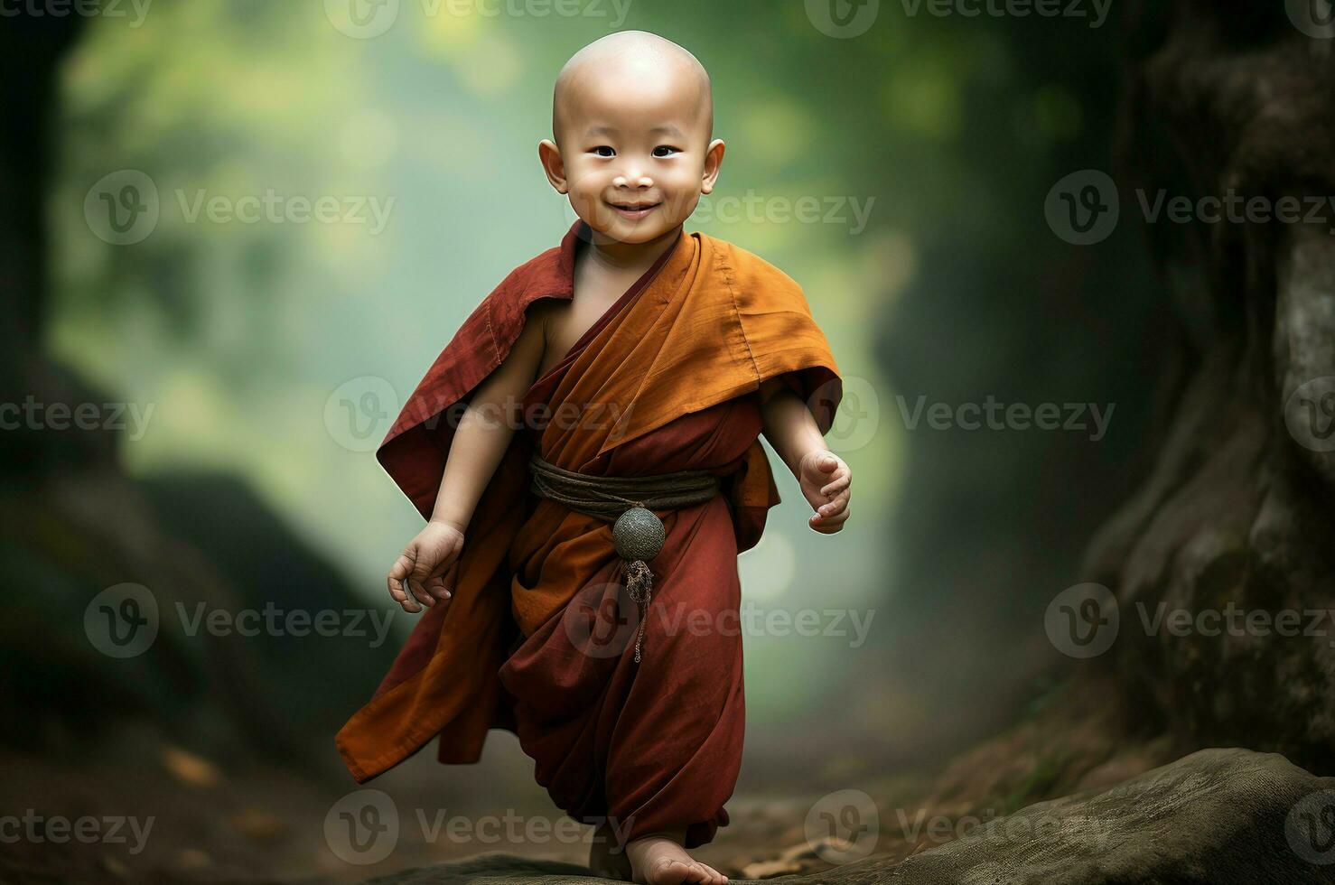 AI generated Little asian monk. Generate Ai photo
