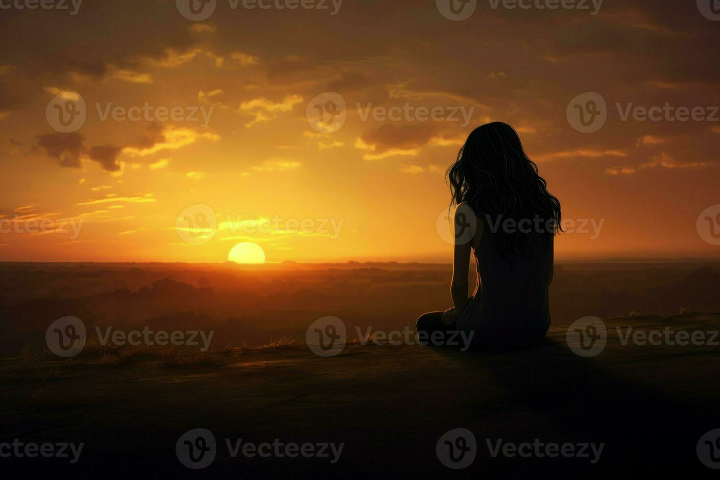 AI generated Lonely girl sunset. Generate Ai photo