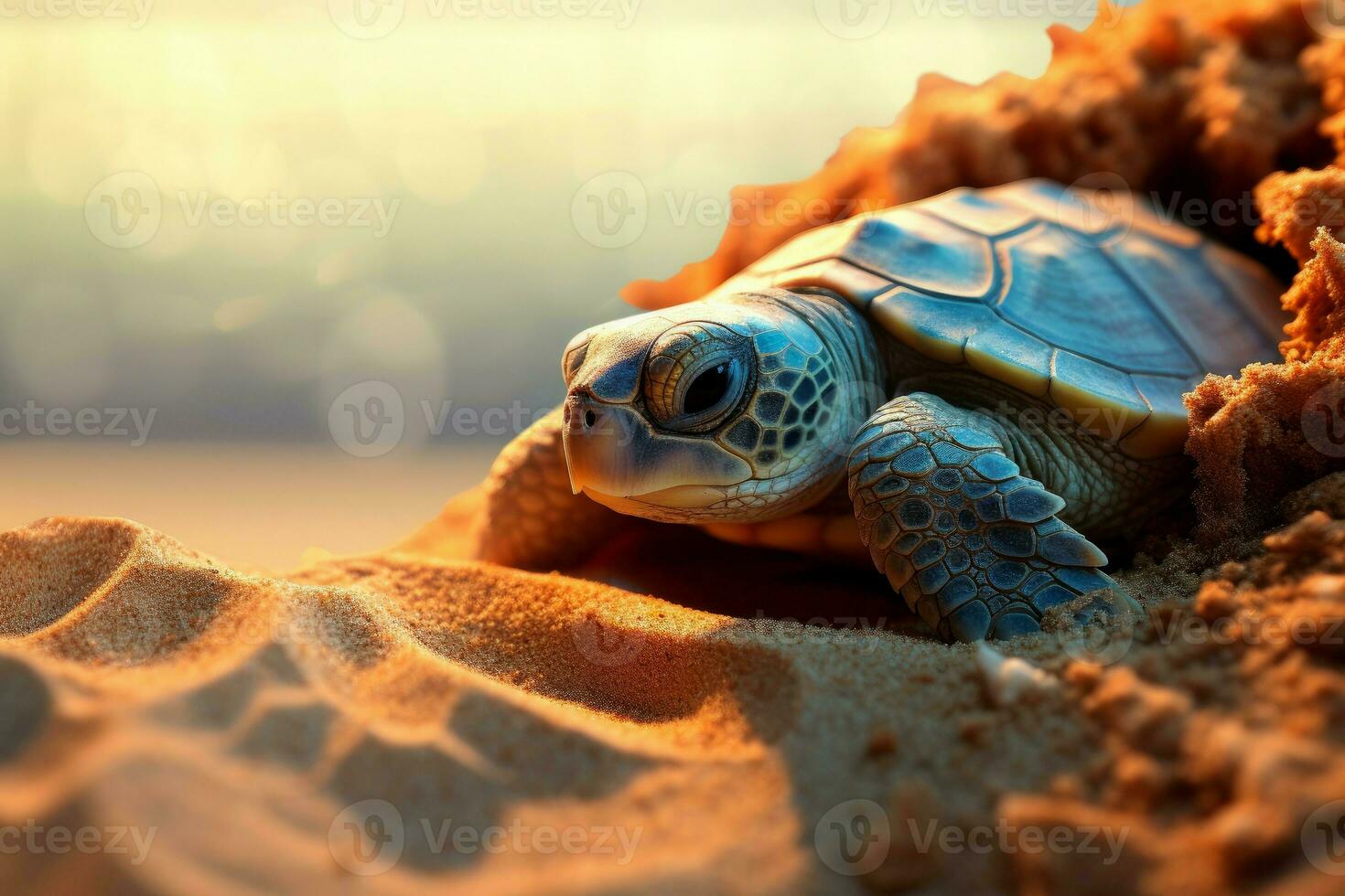 AI generated Tranquil Little turtle sleeping. Generate Ai photo