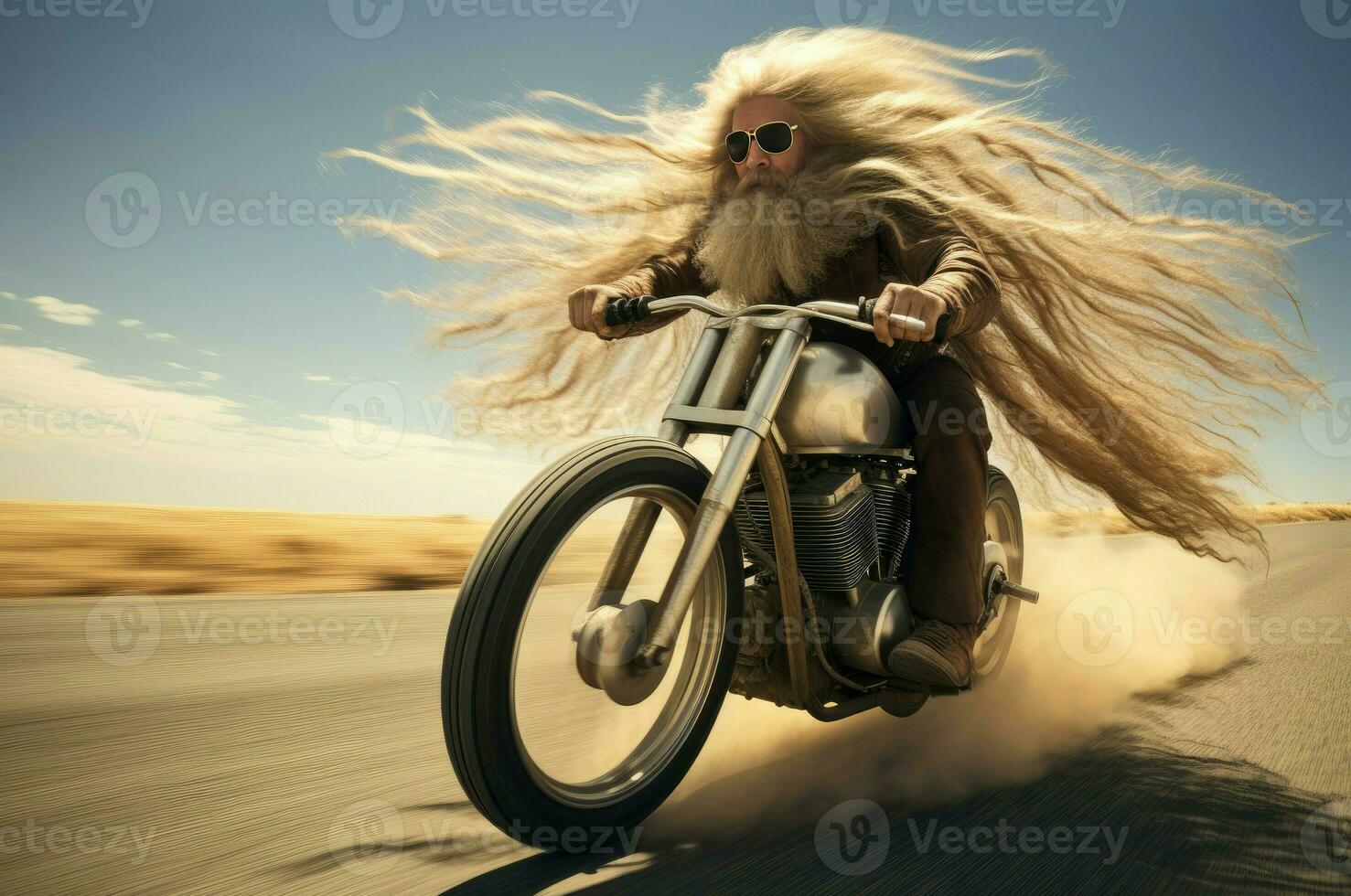 AI generated Resilient Long hair moto racer. Generate Ai photo