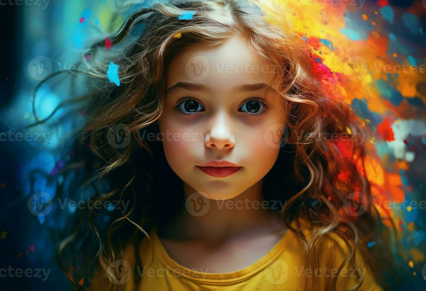 AI generated Cheerful Little girl in colorful dress. Generate ai photo