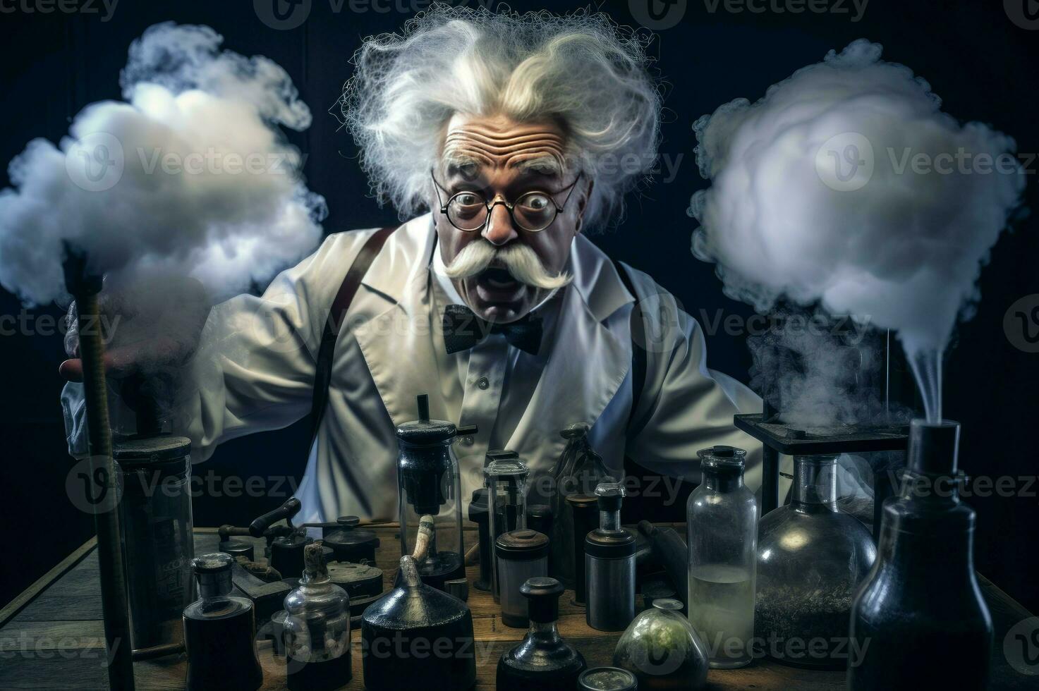 AI generated Eccentric Mad old scientist. Generate Ai photo