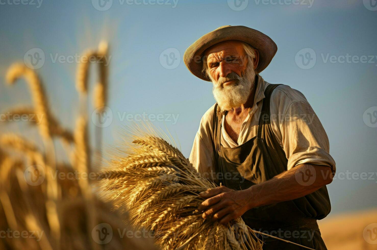 AI generated Patient Male farmer harvests. Generate ai photo