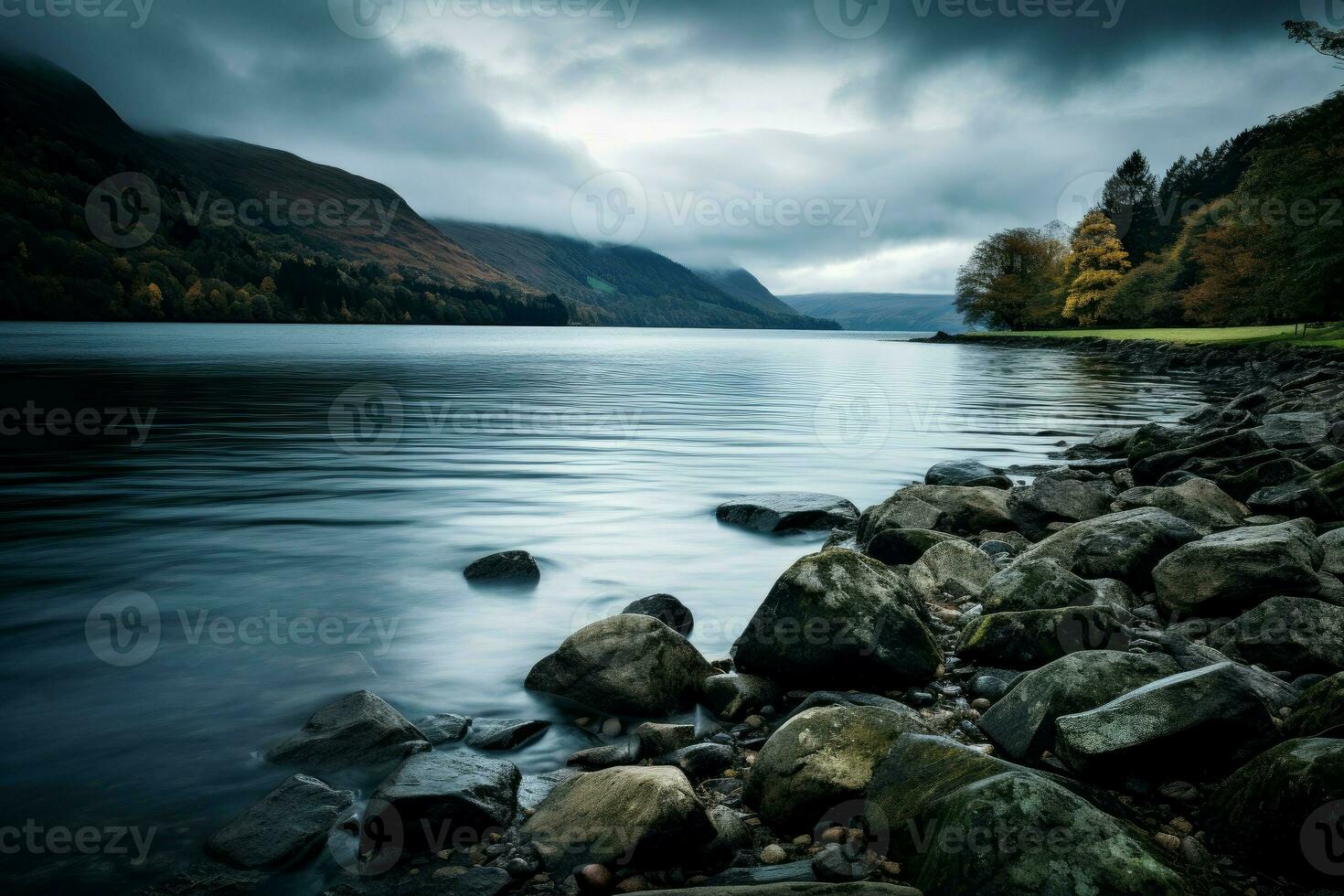 AI generated Loch ness lake. Generate Ai photo