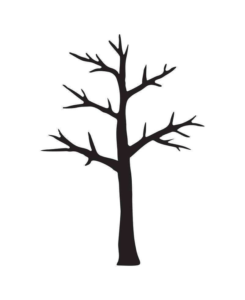 Vector black hand drawn naked tree silhouette