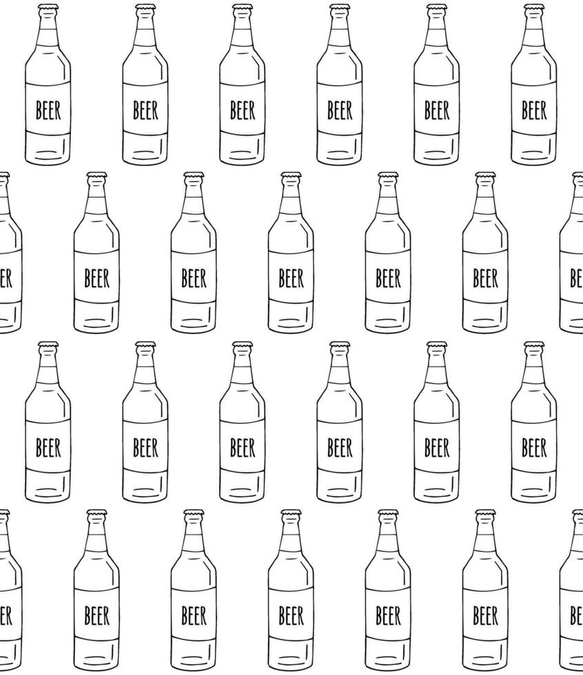 Vector seamless pattern of hand drawn beer bottle