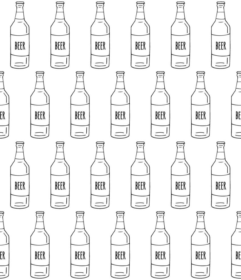 Vector seamless pattern of hand drawn beer bottle