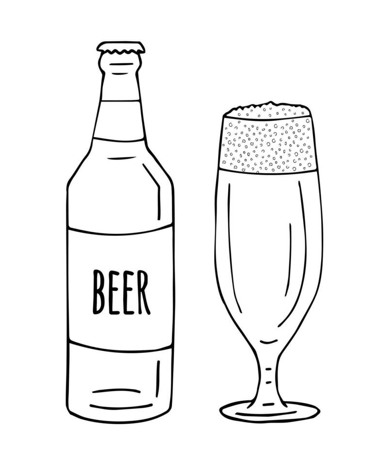 Vector hand drawn beer glass and bottle