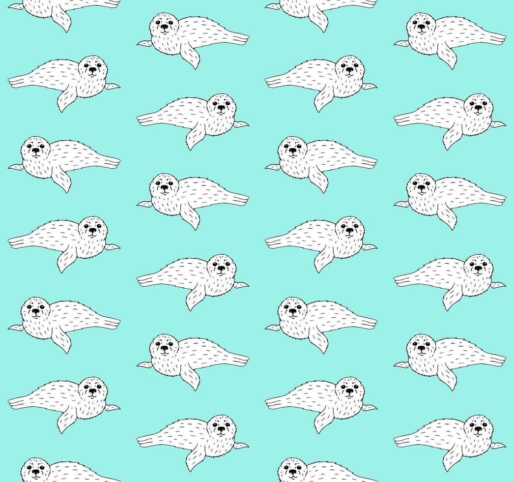 Vector seamless pattern of hand drawn baby seal