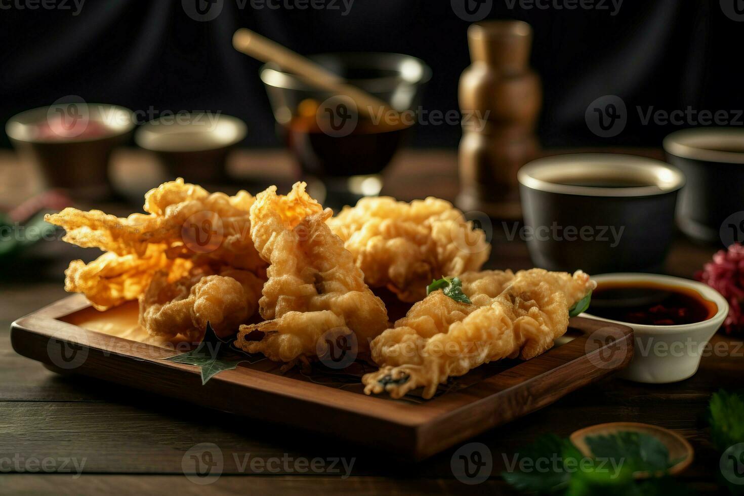 AI generated Deep fried shrimp board. Generate Ai photo