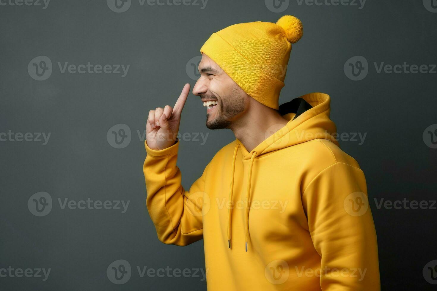 AI generated Portrait side view man yellow. Generate Ai photo
