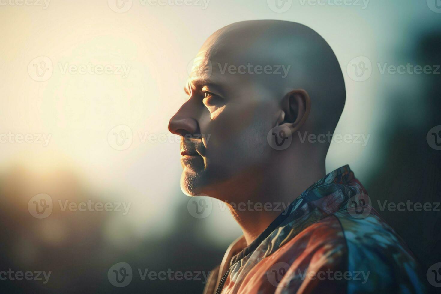 AI generated Bald man half robot. Generate ai photo