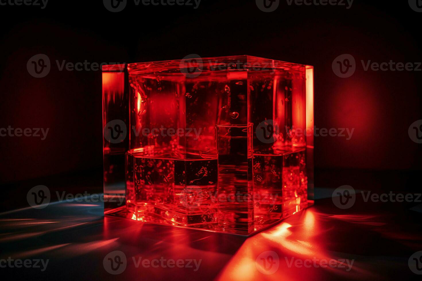 AI generated Futuristic glass red cube studio light. Generate Ai photo