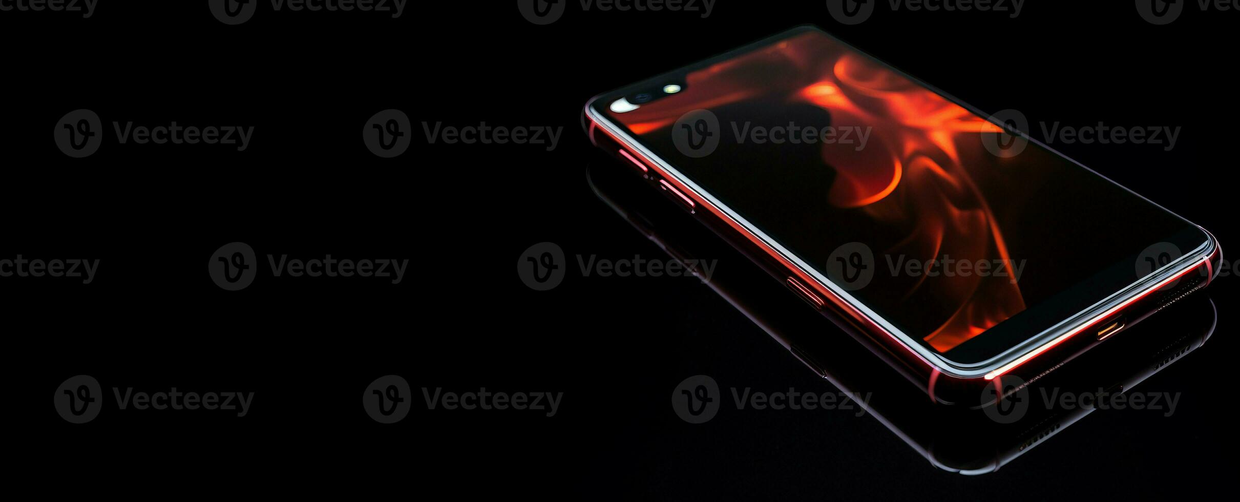AI generated Hologram red mobile phone banner. Generate Ai photo