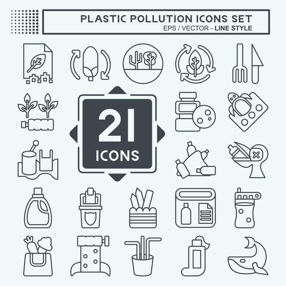 Icon Set Plastic Pollution. related to Environment symbol. line style. simple design editable. simple illustration vector