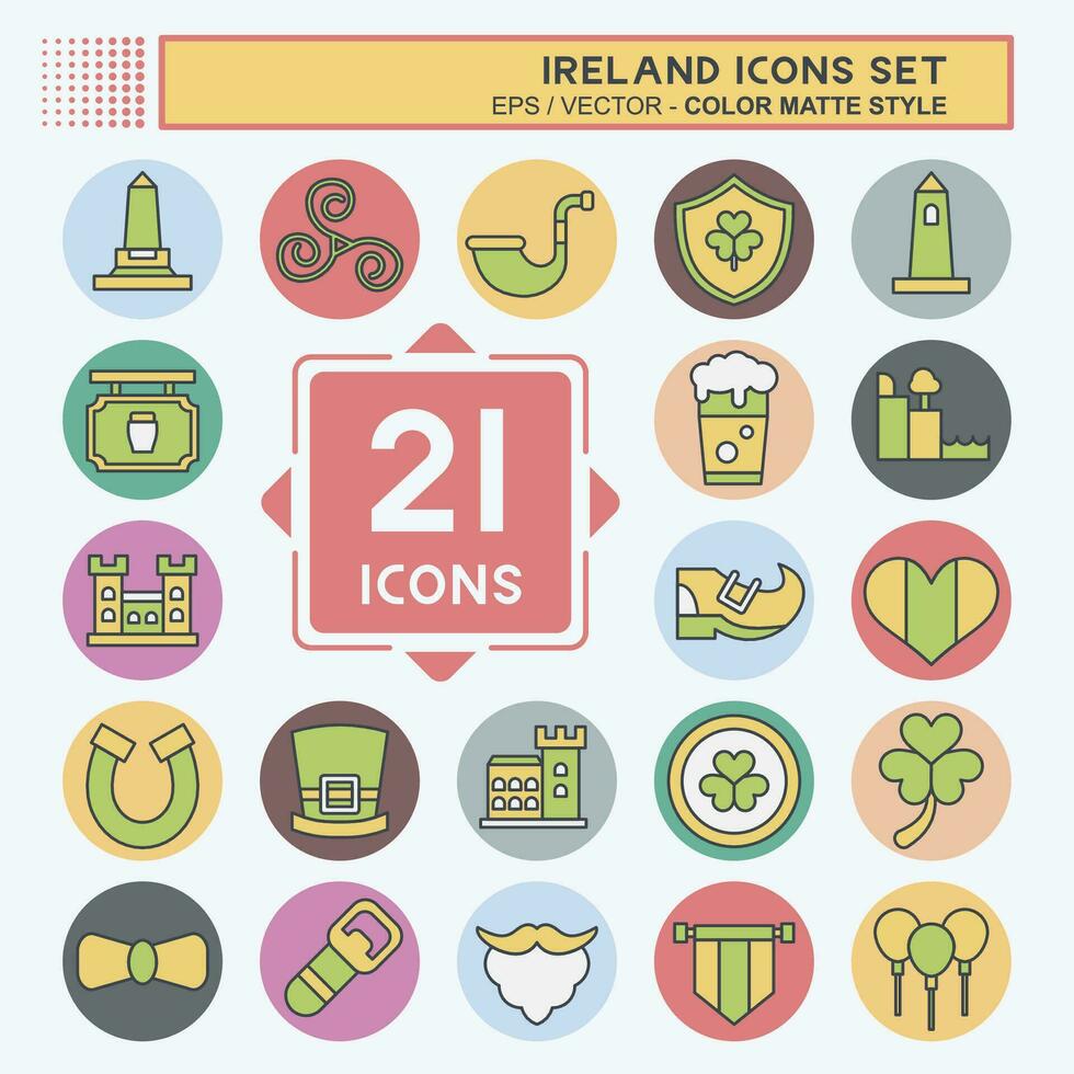 Icon Set Ireland. related to Holiday symbol. color mate style. simple design editable. simple illustration vector