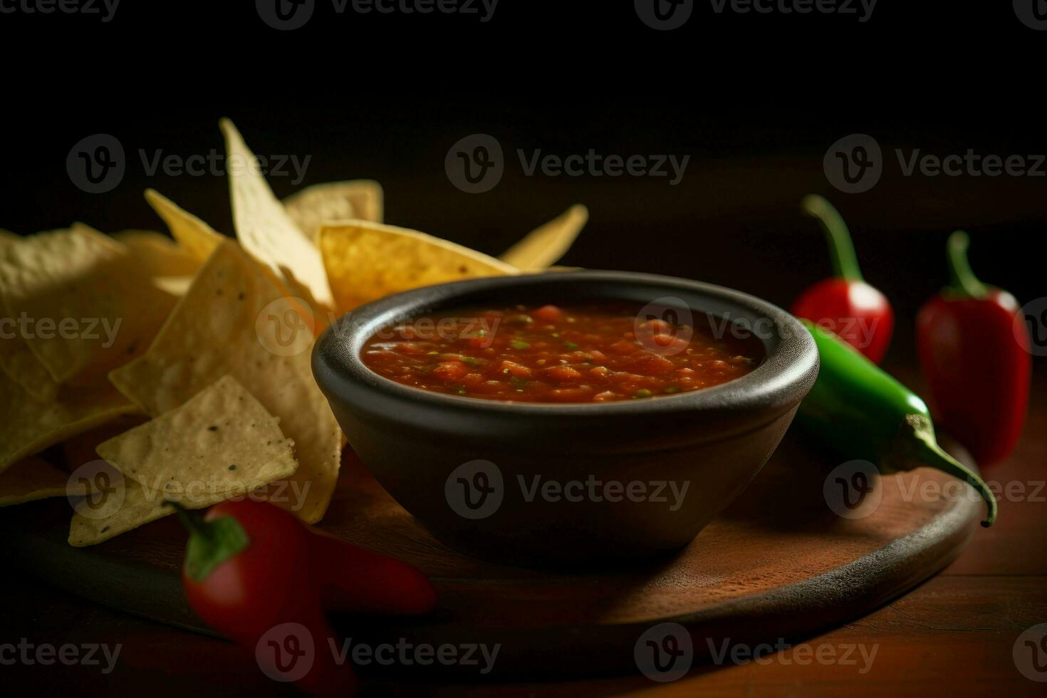 AI generated Chili salsa seasoning bowl with nachos. Generate ai photo