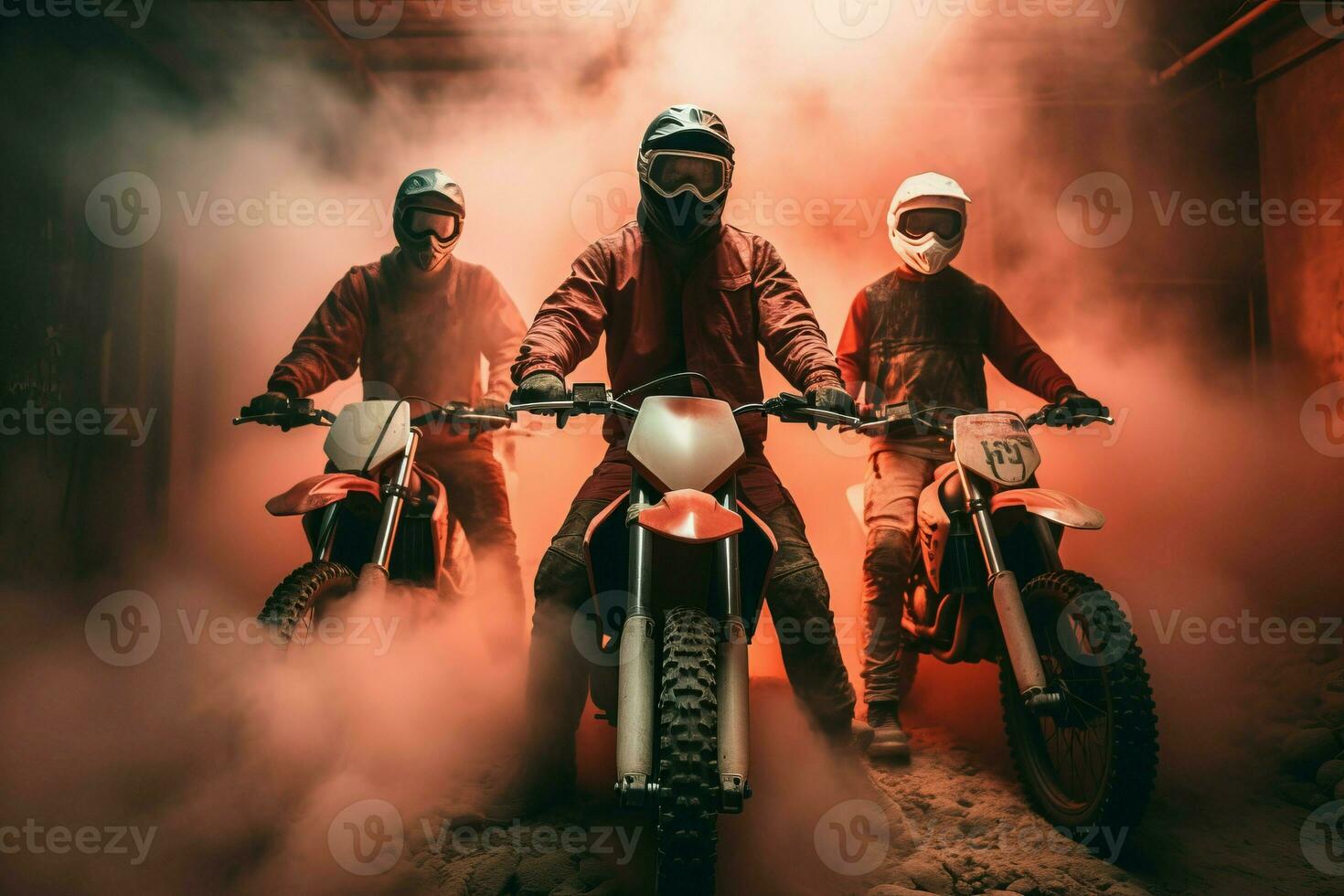 AI generated Strong groups of three motocross riders. Generate ai photo