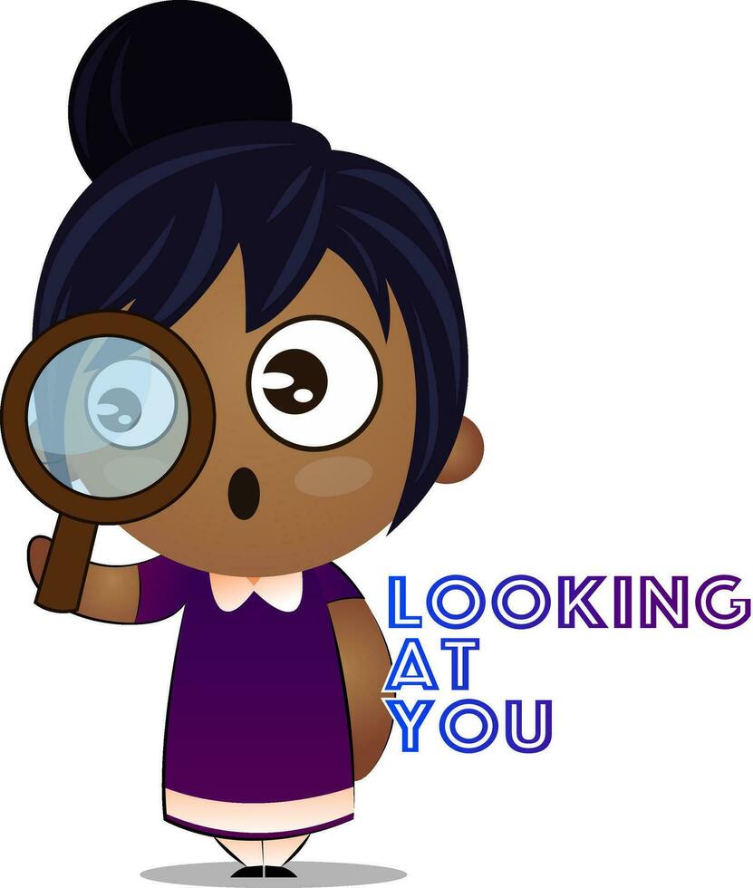 Little brown girl character looking at you vector