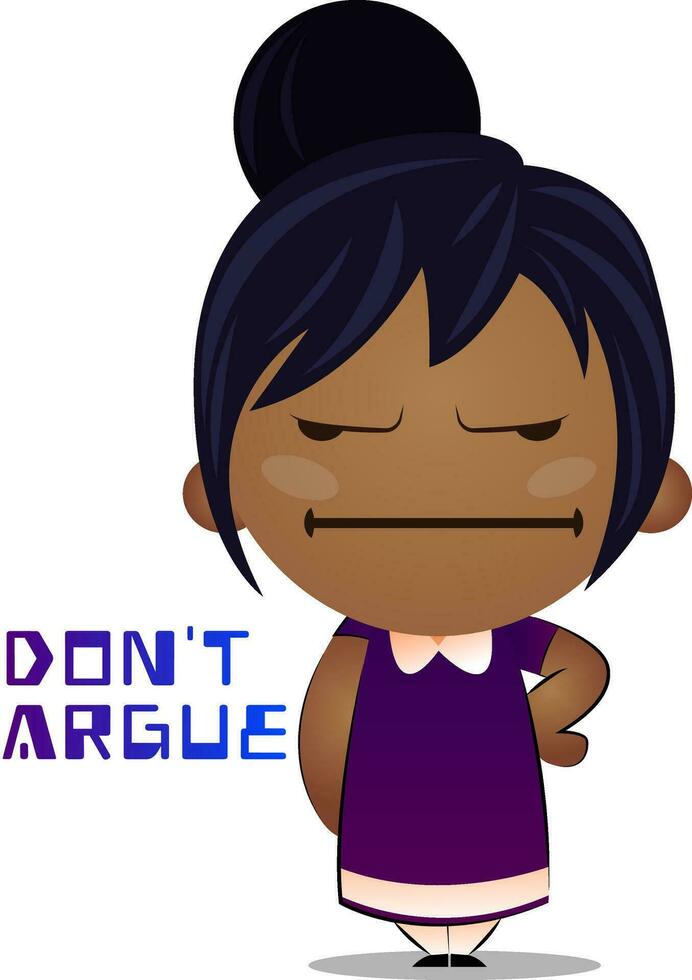 Little brown girl character is arguing vector