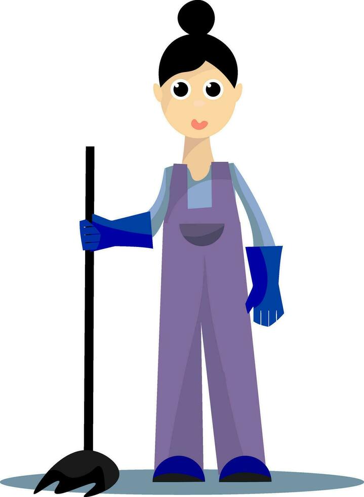 a woman in overalls holding a broom vector