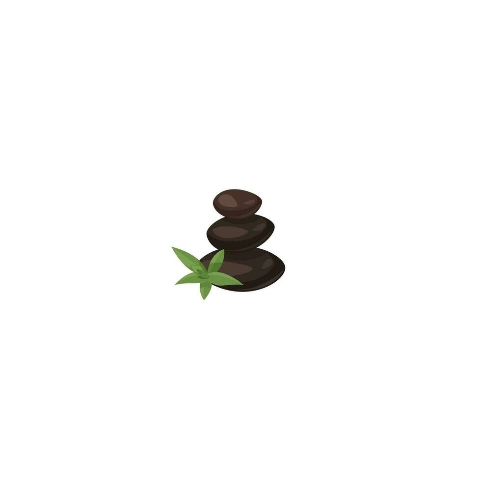 a stack of stones with a green leaf on top vector
