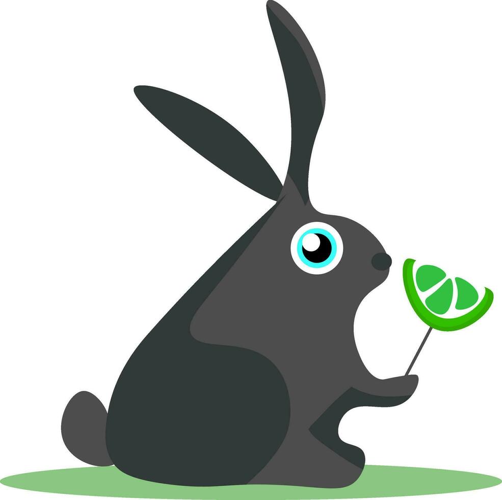 un negro Conejo con un verde pirulí vector