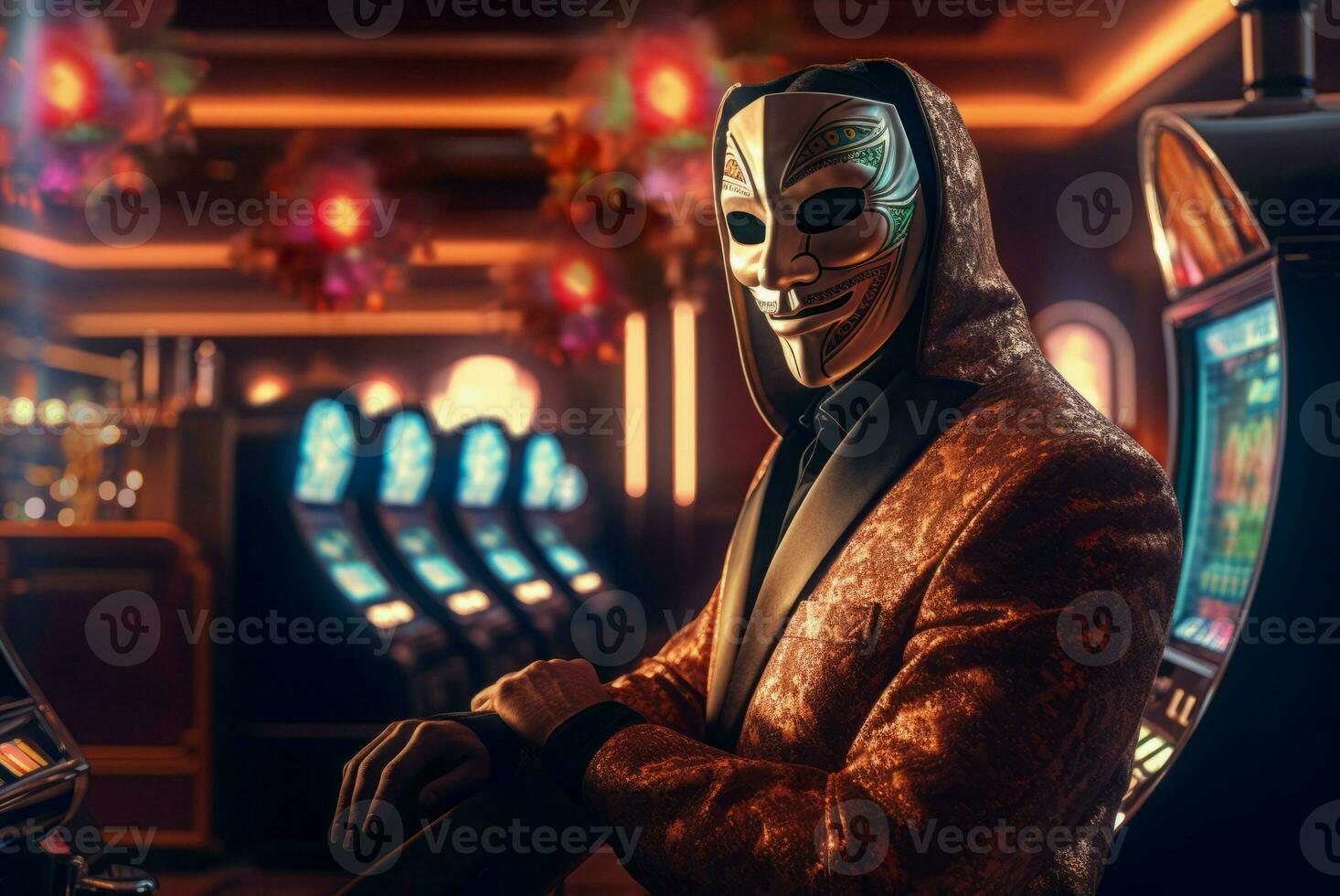 AI generated Masked indigo player in casino. Generate ai photo